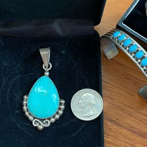Vintage Sterling Silver Turquoise Pendant Mexico Frida Kahlo Cowgirl 70s 80s 90s